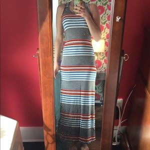 Maxi dress striped grey blue white orange size Small